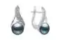 Preview: Eleganter Perlenohrring schwarz rund 8.5-9 mm, Zirkoniabogen, Englischer Verschluss, 925er Silber, Gaura Pearls, Estland